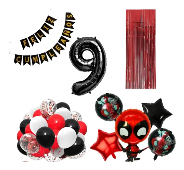 Kit Decoración Deadpool Número A Elección+ 20 látex