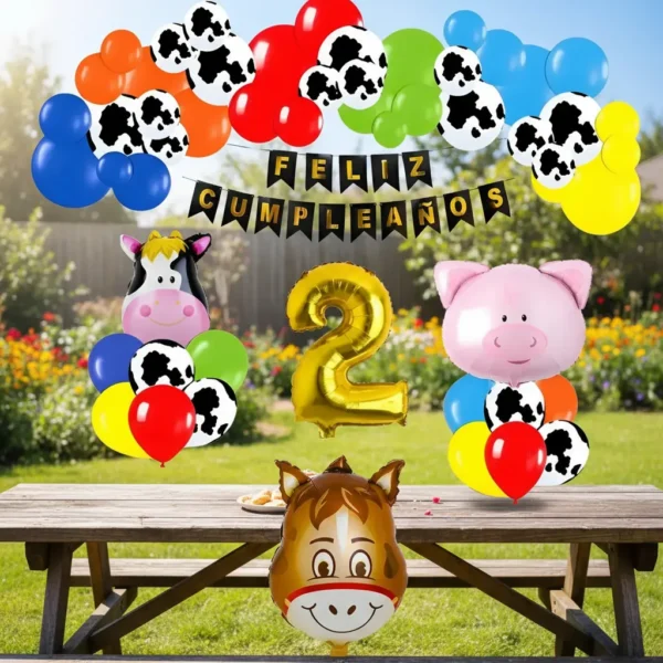 Kit Decoración De Cumpleaños Globos Animales Granja