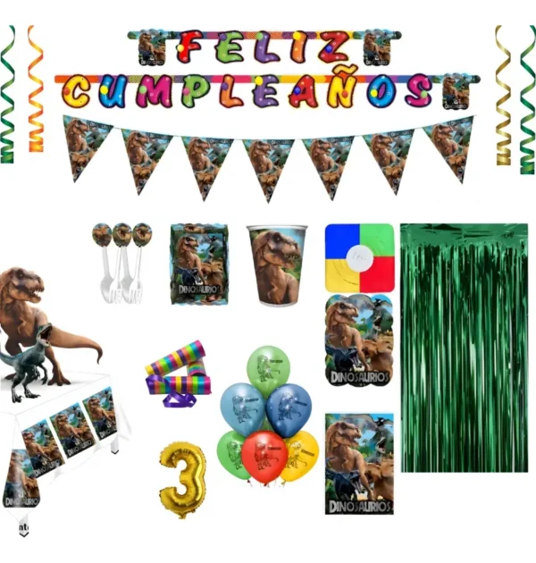 Kit Fiesta Dinosaurio Cumpleaños Vasos Platos Mantel