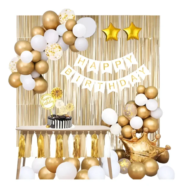 Decoración De Cumpleaños Para Mujer O Hombre Dorado Y Blanco