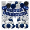 Kit Decoración Cumpleaños Globos Plateados Azules Cortina Metalizada