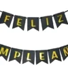 Banderin Feston Feliz Cumpleaños Negro Mate Letras Doradas Color