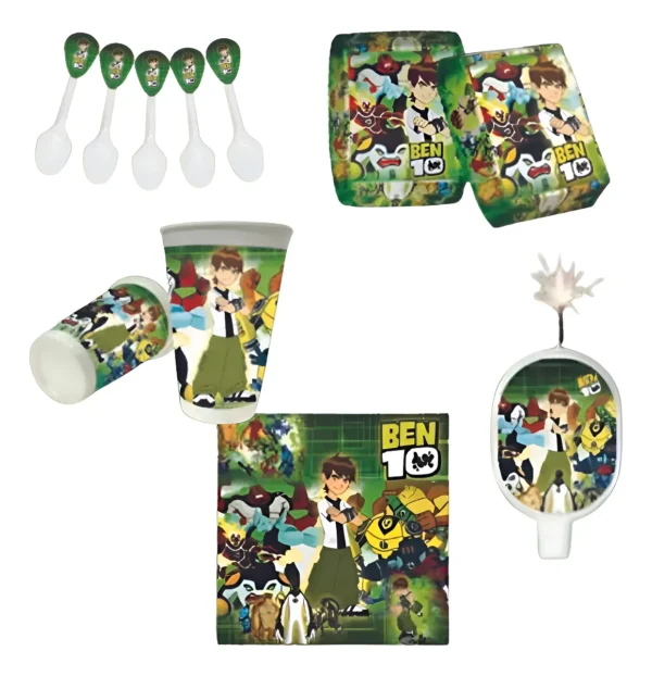 Kit Fiesta Ben 10 Héroe Cumpleaños Vela Mantel Vaso Plato