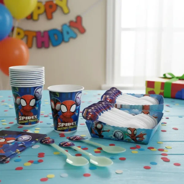 Kit Decoración Spidey X12 Vasos + Plato + Cuchara