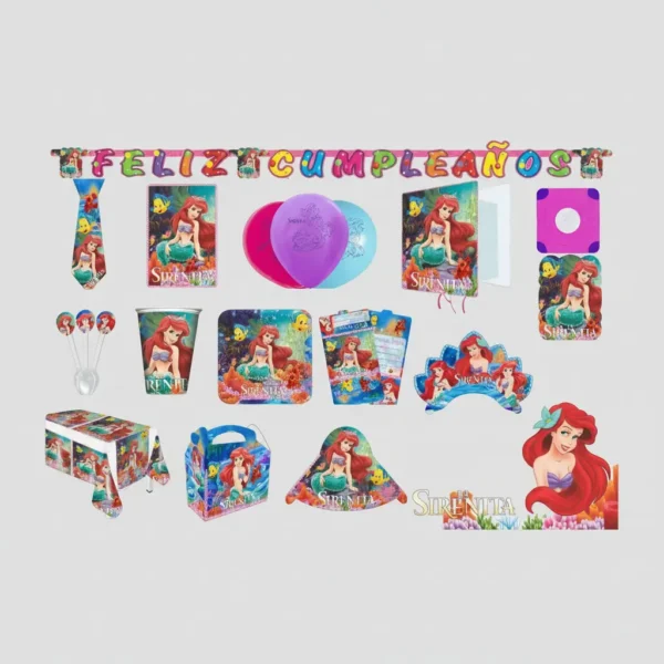 Kit Infantil Decoración Fiesta - Ariel La Sirenita X36 Invitados