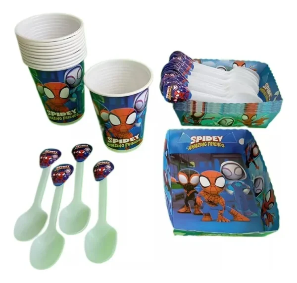 Kit Decoración Spidey X12 Vasos + Plato + Cuchara