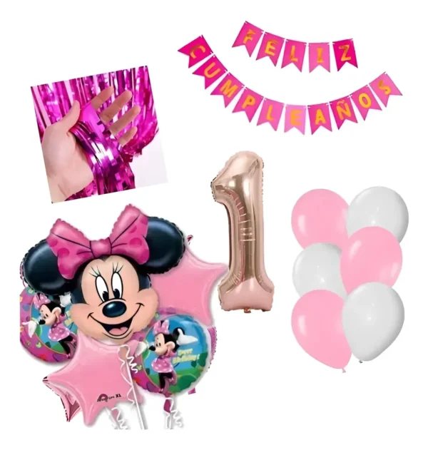 Kit Decoración Minnie Globo 3d Rosa Fucsia feliz Cumple