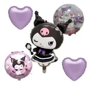 Set Bouquet Globos Kuromi Premium 65cm Y Metalizados 45cm Púrpura