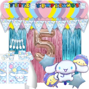 Kit Decoración Cinnamoroll X 12 + Bouquet + Cortinas + Globo