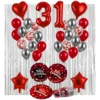 Kit Decoración Globos Vasos Platos Rojos Cumpleaños Número