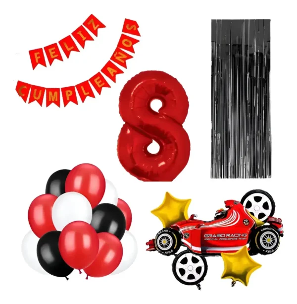 Kit Decoración Globos Formula 1 Número80cm A Elección + látex