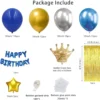 Kit Globos Fiesta Cortina Cumpleaños Azul Dorado Plateado