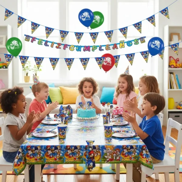 Kit Decoración Piñata Fiesta Infantil Económica Sonic