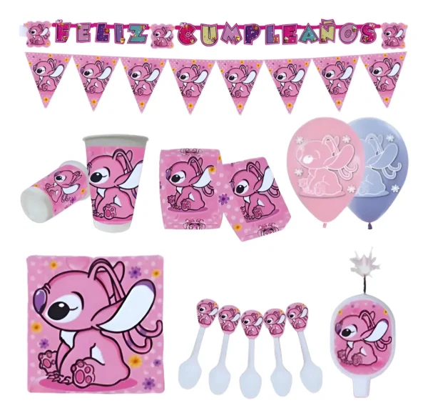 Kit Fiesta Stitch Lilo Angel Decoración Cumpleaños Globos