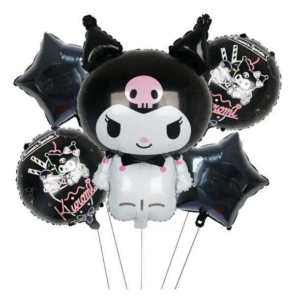 Globos Metalizados Kuromi Negro 65cm Pack 5 Unidades Fiestas Premium