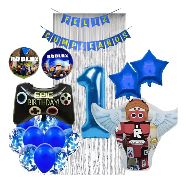Kit Decoración Globos Roblox Azul + Número