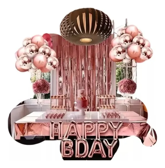 Kit Globos Decoración Mantel Cortina Feliz Cumpleaños