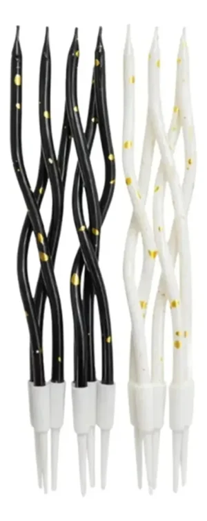 Velas Metalizadas Cumpleaños Espiral Blanco Negro X12und