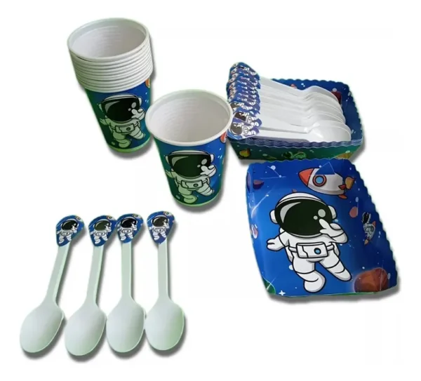 D_NQ_NP_2X_734151-MCO107037211565_022026-F Kit Decoración Astronauta X24 Vasos + Plato + Cuchara