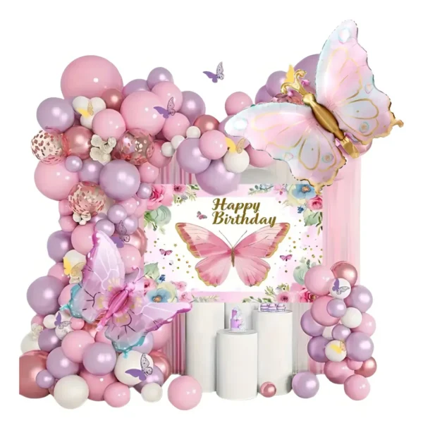 Arcos De Globos Decoración Temática De Mariposa 80cm 74pzas Color Rosa Arco