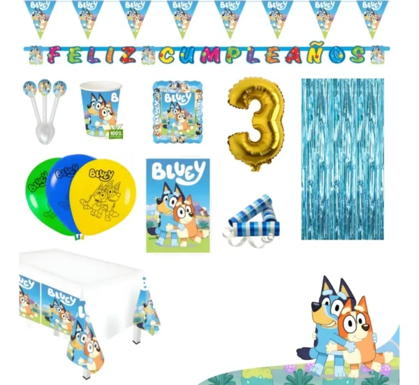 Kit Infantil Decoración Fiesta - Bluey Y Bingo X36 Invitados