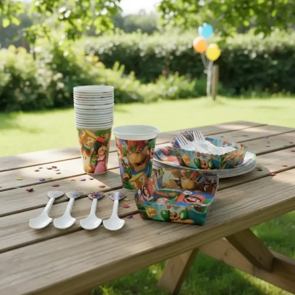 Kit Decoración Mario Bros X12 Vasos + Platos + Cucharas