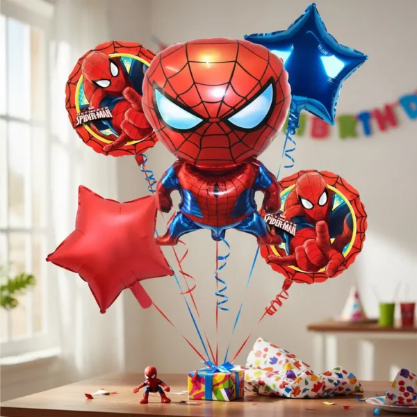 Bouquet 5 Globos Spiderman Metalizados Premium Pack Temático 45cm