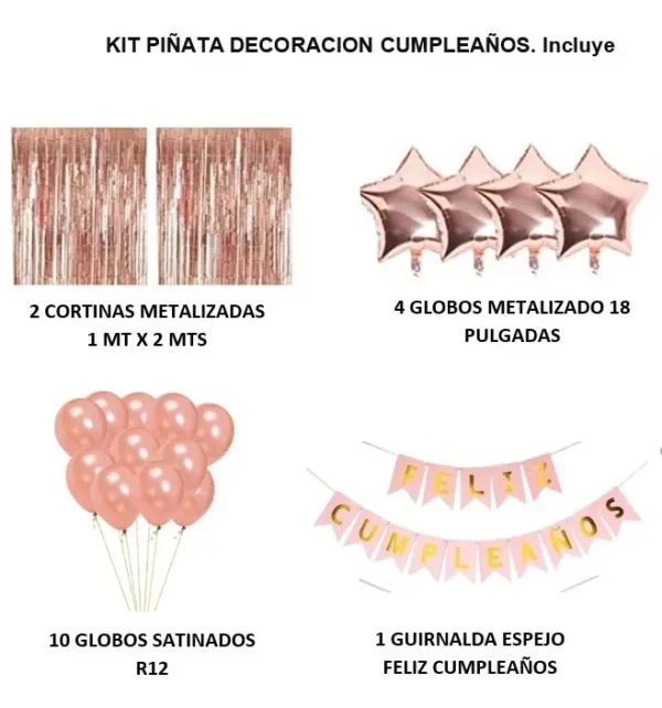 Kit Decoración Feliz Cumpleaños Cortinas + bombas + Guirnalda