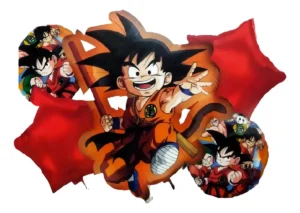 Bouquet Globos Metalizados Premium Dragon Ball Goku 60cm Reutilizable Rojo