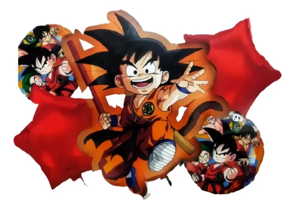 Bouquet Globos Metalizados Premium Dragon Ball Goku 60cm Reutilizable Rojo