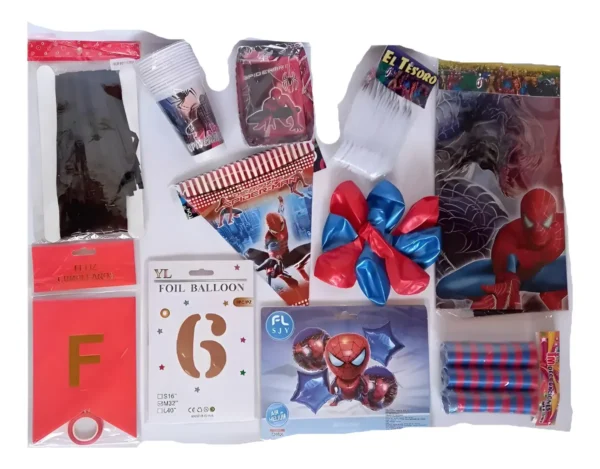 Kit Decoración Spiderman Globo 3d 65cm + vasos + numero + mantel x24inv