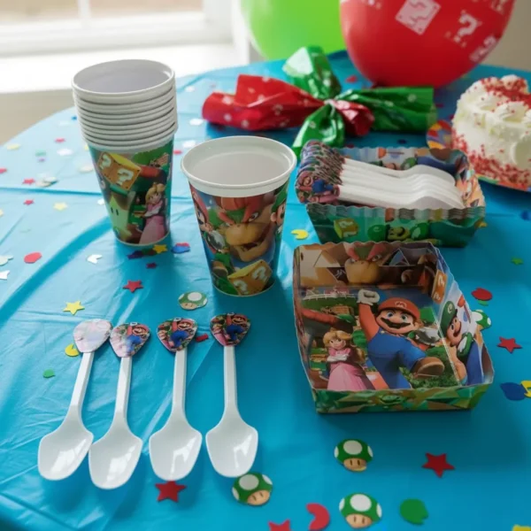 Kit Decoración Mario Bros X12 Vasos + Platos + Cucharas