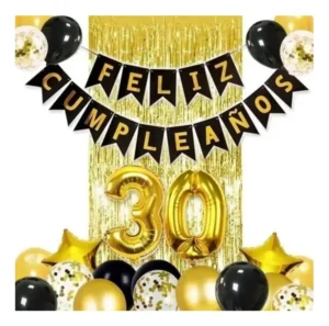 D_NQ_NP_2X_773640-MCO74941014508_032024-F Kit Decoración Feliz Cumple Dorado+negro+número70cm+festón