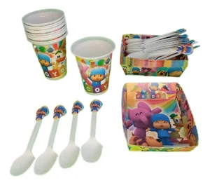 Kit Decoración Cumpleaños Pocoyo Premium 12 Niños 20 Cucharas 12 Vasos 12 Bandejas