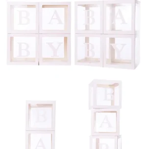 Set 4 Cubos Cajas Para Globos Baby Shower Decoración-blanco Color Rosa Claro