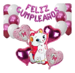 Kit Fiesta Cumpleaños Fucsia Gata Marie Decoración Comprar