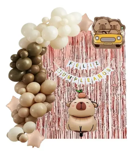 Kit Decoración Set De Globos Temática Capibara 85 Piezas