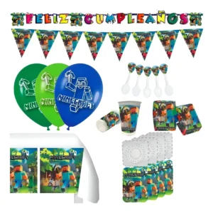 Kit Infantil Decoración Fiesta - Minecraft X12 Invitados