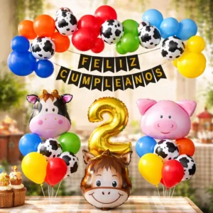 Kit Decoración De Cumpleaños Globos Animales Granja