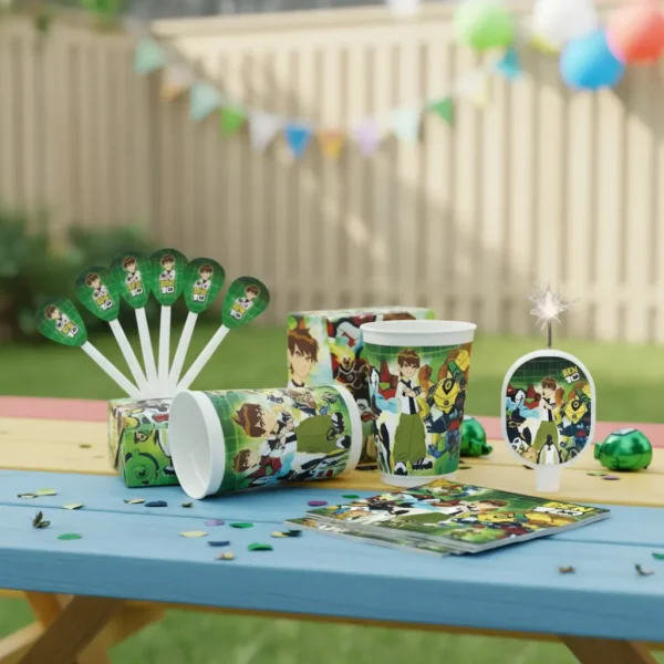 Kit Fiesta Ben 10 Héroe Cumpleaños Vela Mantel Vaso Plato