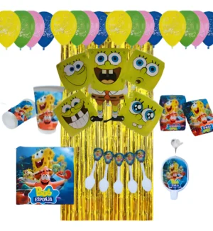 D_NQ_NP_2X_819126-MCO94131372385_102025-F Kit Globos Fiesta Decoración Bob Esponja Cortina Mantel