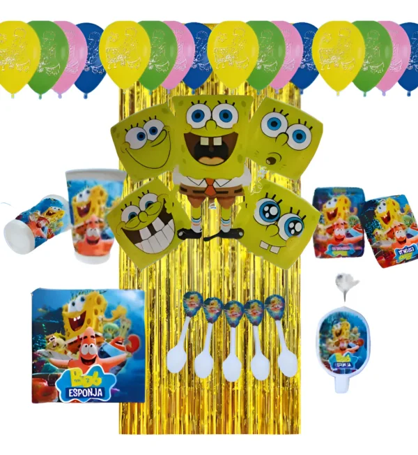 Kit Globos Fiesta Decoración Bob Esponja Cortina Mantel