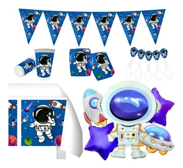 Kit Decoración Fiesta Temática - Astronauta X12 + Bouquet X5