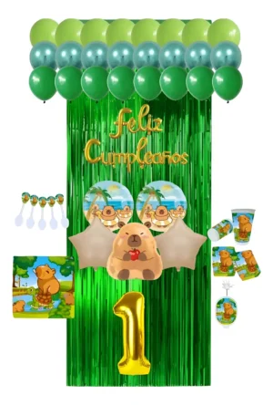 D_NQ_NP_2X_839995-MCO88786505866_082025-F Kit Decoración Verde Temática Capibara + número A Elección