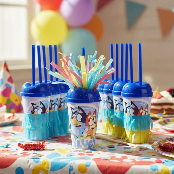 Vaso Pitillo Bluey Sorpresa X12u Alta Calidad Cumpleaños