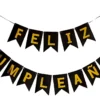 Banderin Feston Feliz Cumpleaños Negro Mate Letras Doradas Color
