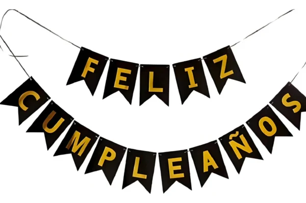 Banderin Feston Feliz Cumpleaños Negro Mate Letras Doradas Color
