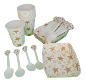 D_NQ_NP_2X_847732-MCO74582806524_022024-F Kit Vasos+bandejas+cubiertos Estrella Dorada F/b 24inv.