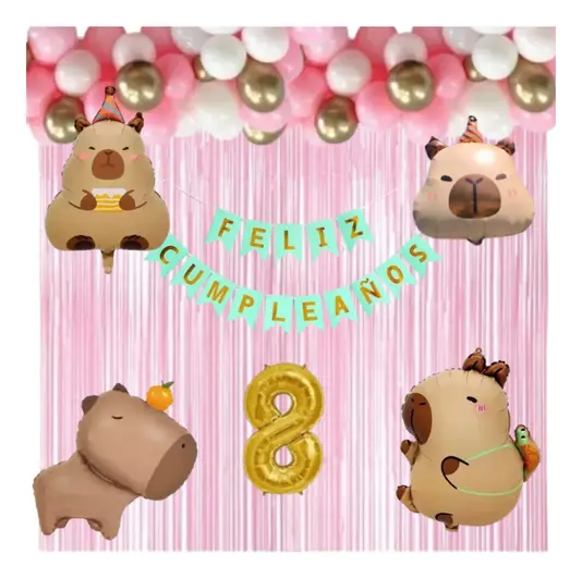 Kit Decoración Rosa Temática Capibara 27 Piezas