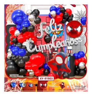 Kit Arco De Globos Spidey Spiderman Tendencia + feliz Cumpleaños